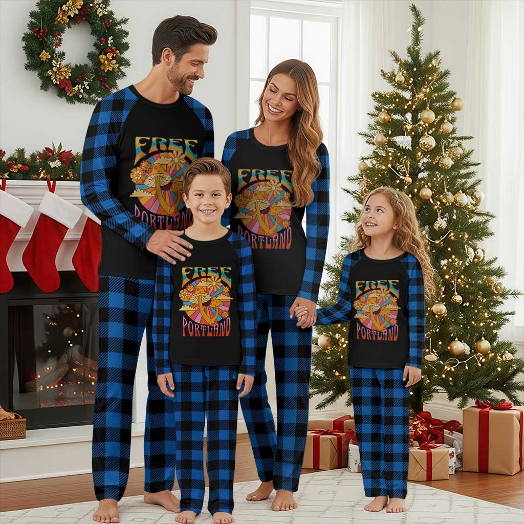Retro Free Portland Patriotic Plaid Pajama Set Oregon Freedom Trippy 70s Mushroom Graphic - Wonder Print Shop