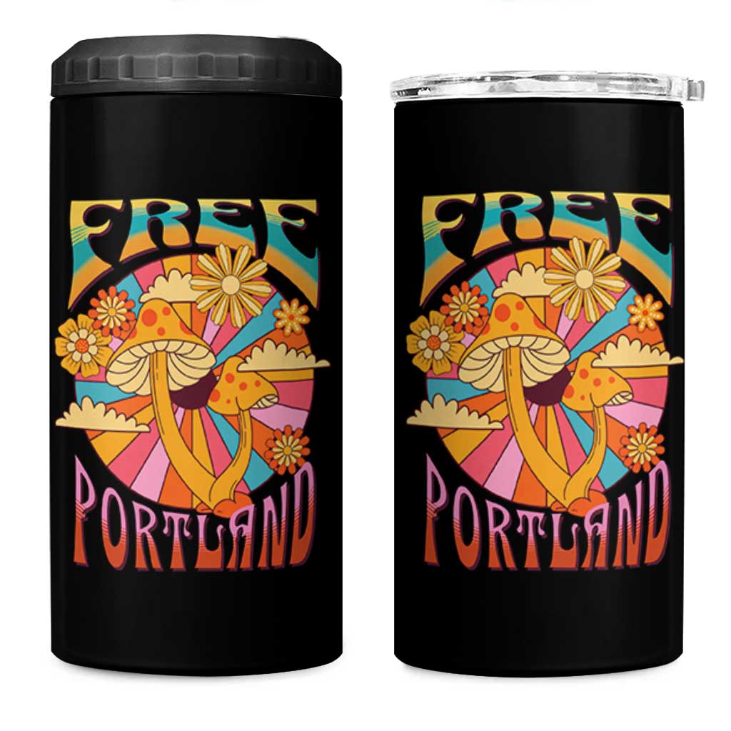 Retro Free Portland Patriotic 4 in 1 Can Cooler Tumbler Oregon Freedom Trippy 70s Mushroom Graphic - Wonder Print Shop