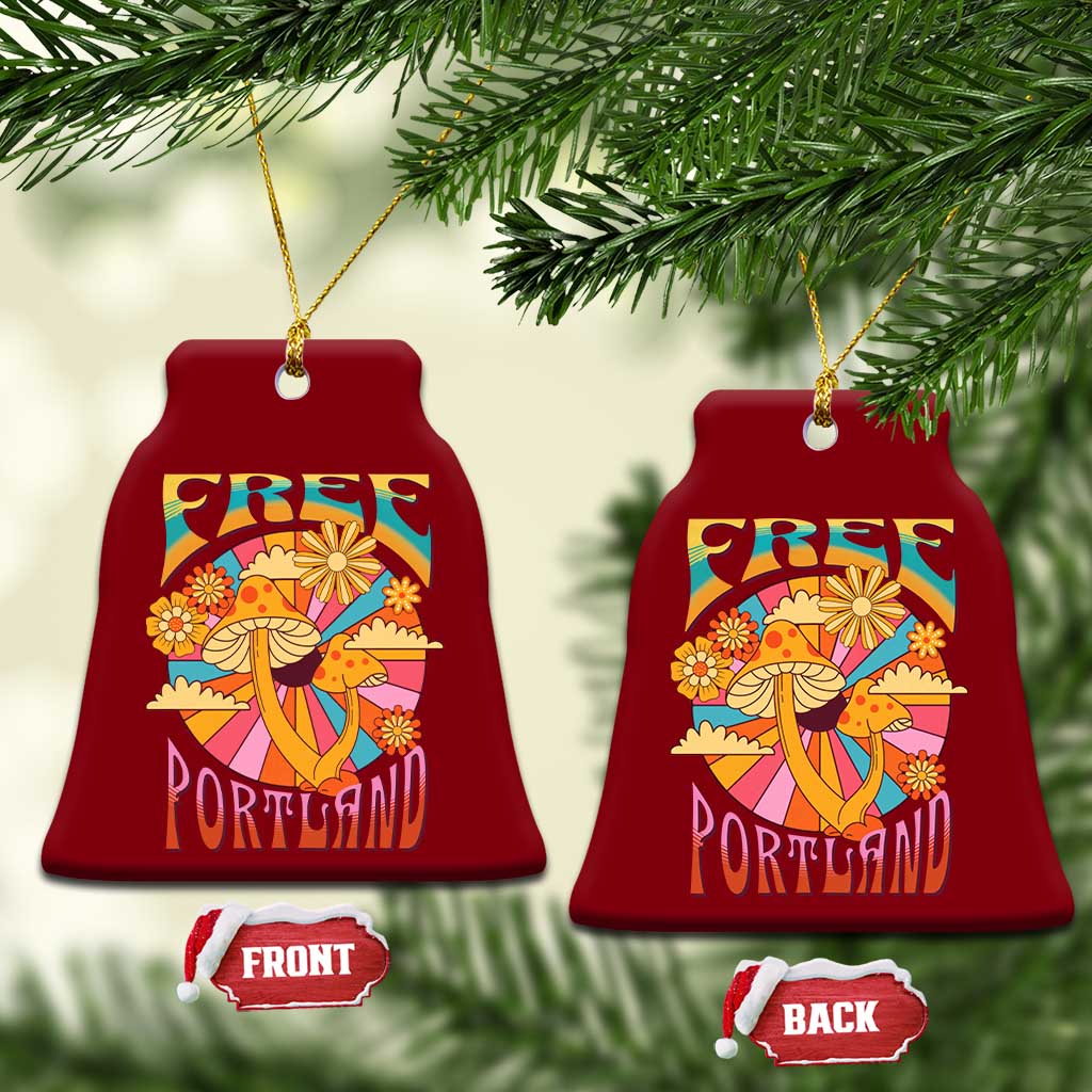 Retro Free Portland Patriotic Ceramic Ornament Oregon Freedom Trippy 70s Mushroom Graphic - Wonder Print Shop