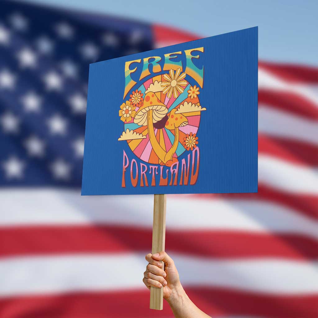 Retro Free Portland Patriotic Protest Sign Oregon Freedom Trippy 70s Mushroom Graphic - Wonder Print Shop