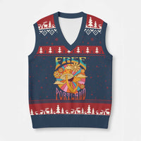 Retro Free Portland Patriotic V-Neck Knit Sweater Vest Oregon Freedom Trippy 70s Mushroom Graphic - Wonder Print Shop