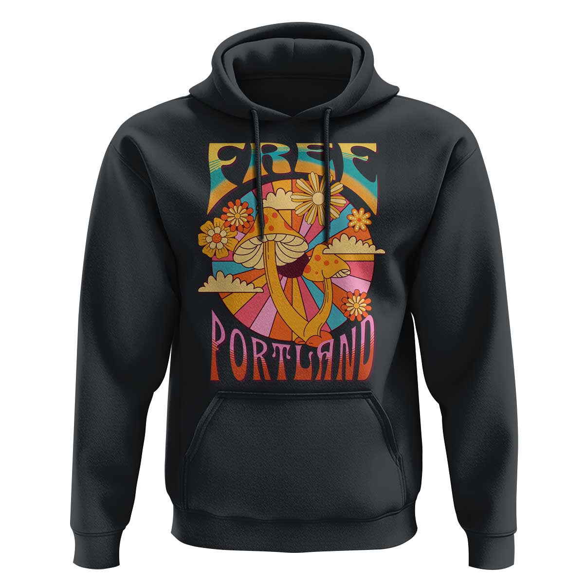 Retro Free Portland Patriotic Hoodie Oregon Freedom Trippy 70s Mushroom Graphic - Wonder Print Shop