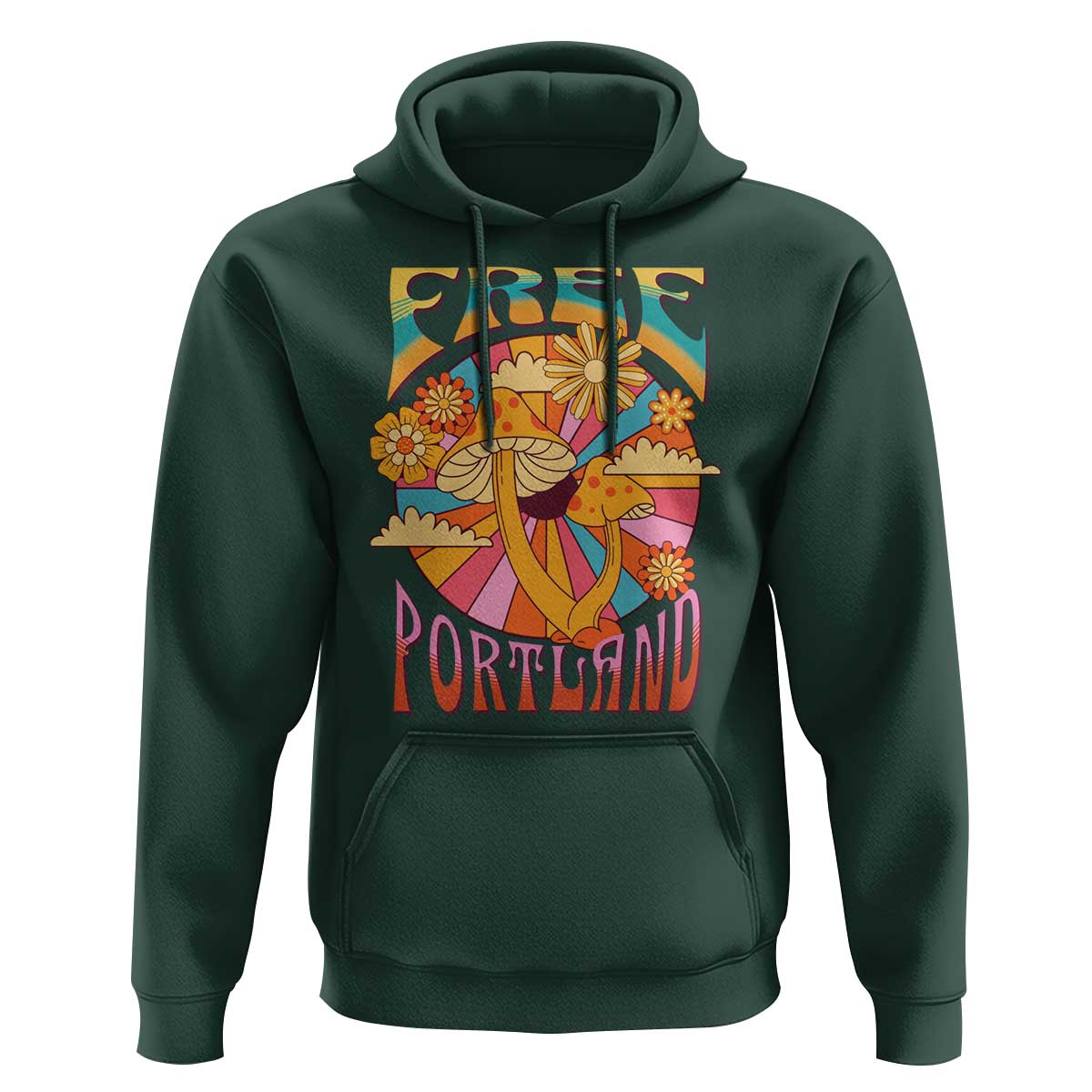 Retro Free Portland Patriotic Hoodie Oregon Freedom Trippy 70s Mushroom Graphic - Wonder Print Shop