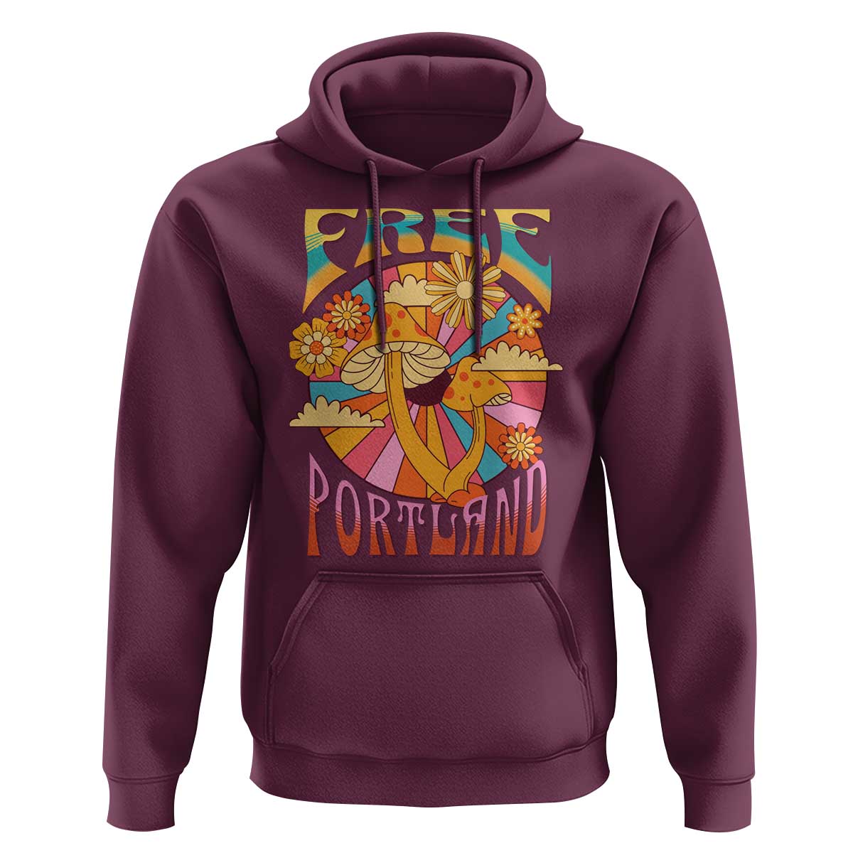 Retro Free Portland Patriotic Hoodie Oregon Freedom Trippy 70s Mushroom Graphic - Wonder Print Shop