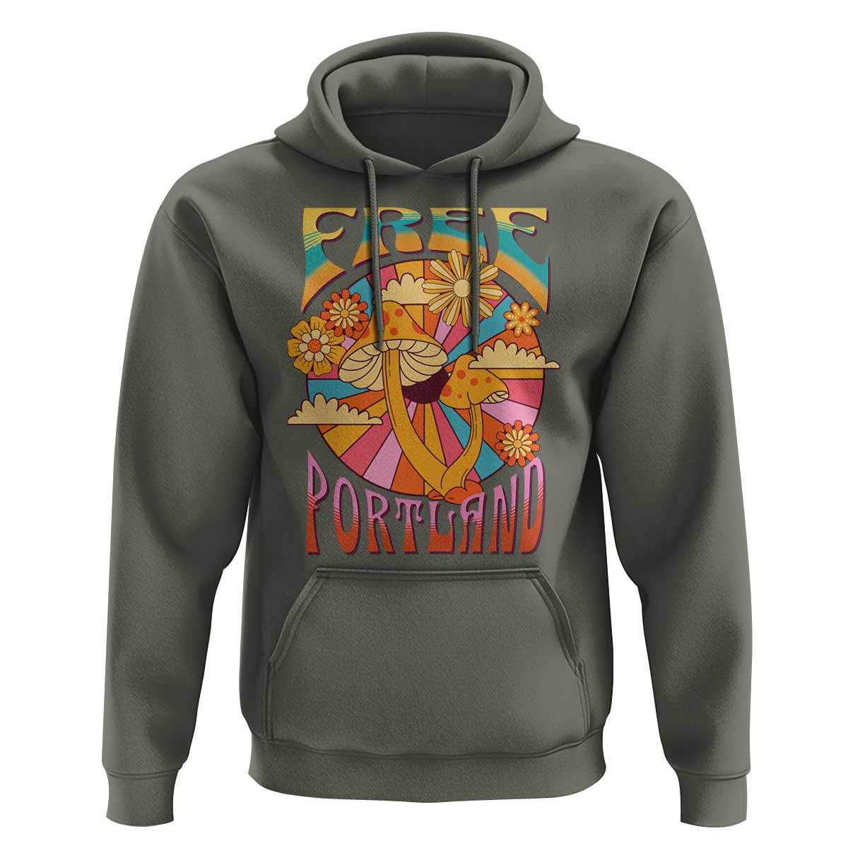 Retro Free Portland Patriotic Hoodie Oregon Freedom Trippy 70s Mushroom Graphic - Wonder Print Shop