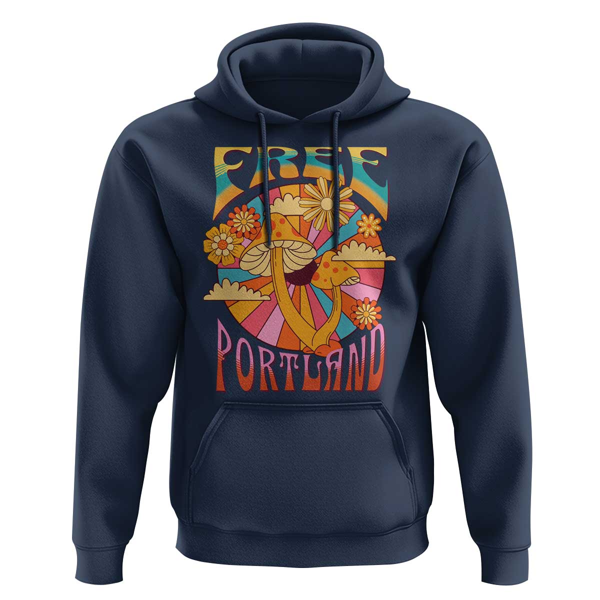 Retro Free Portland Patriotic Hoodie Oregon Freedom Trippy 70s Mushroom Graphic - Wonder Print Shop