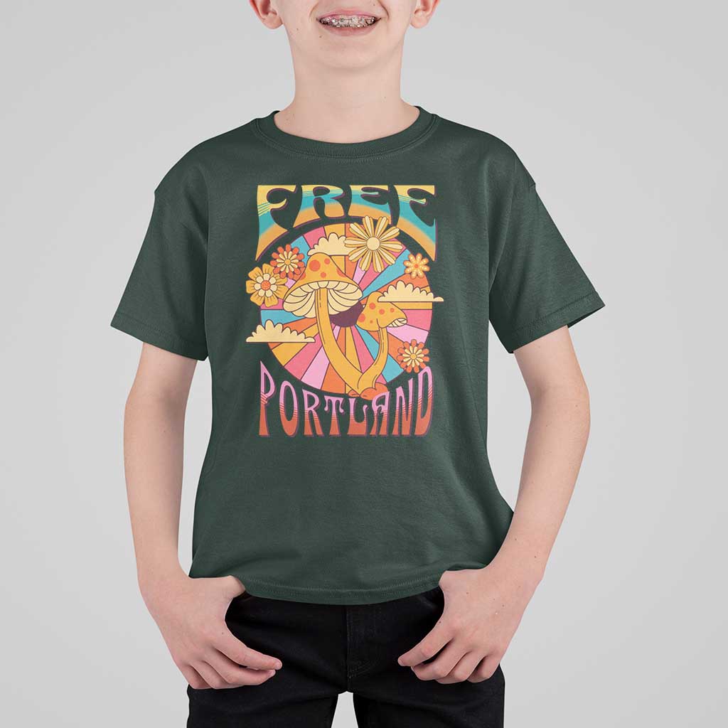 Retro Free Portland Patriotic T Shirt For Kid Oregon Freedom Trippy 70s Mushroom Graphic - Wonder Print Shop