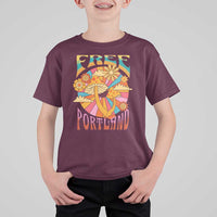 Retro Free Portland Patriotic T Shirt For Kid Oregon Freedom Trippy 70s Mushroom Graphic - Wonder Print Shop