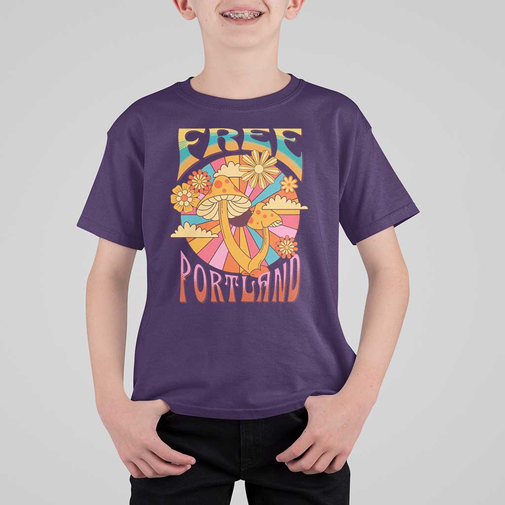 Retro Free Portland Patriotic T Shirt For Kid Oregon Freedom Trippy 70s Mushroom Graphic - Wonder Print Shop