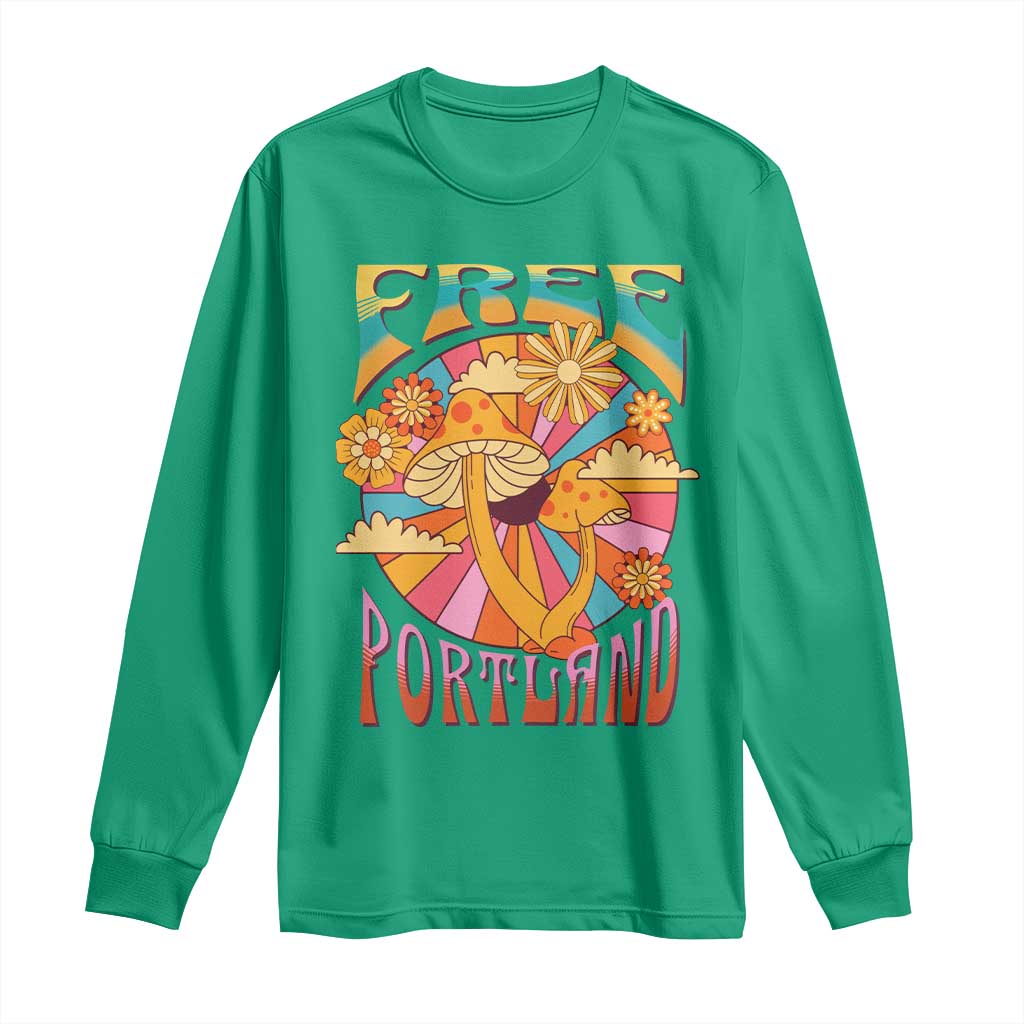 Retro Free Portland Patriotic Long Sleeve Shirt Oregon Freedom Trippy 70s Mushroom Graphic - Wonder Print Shop