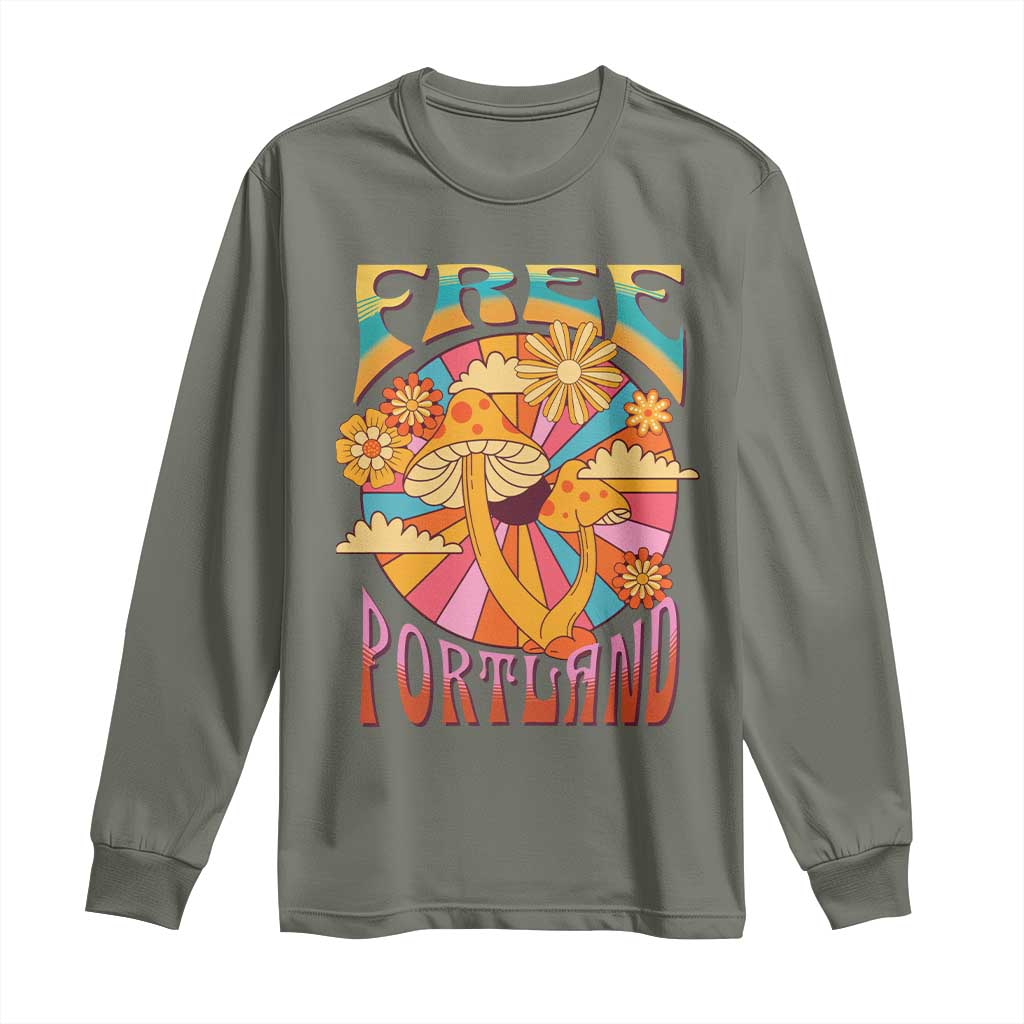 Retro Free Portland Patriotic Long Sleeve Shirt Oregon Freedom Trippy 70s Mushroom Graphic - Wonder Print Shop