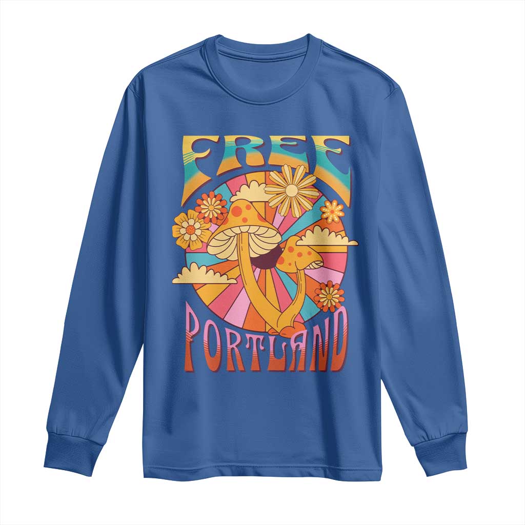Retro Free Portland Patriotic Long Sleeve Shirt Oregon Freedom Trippy 70s Mushroom Graphic - Wonder Print Shop