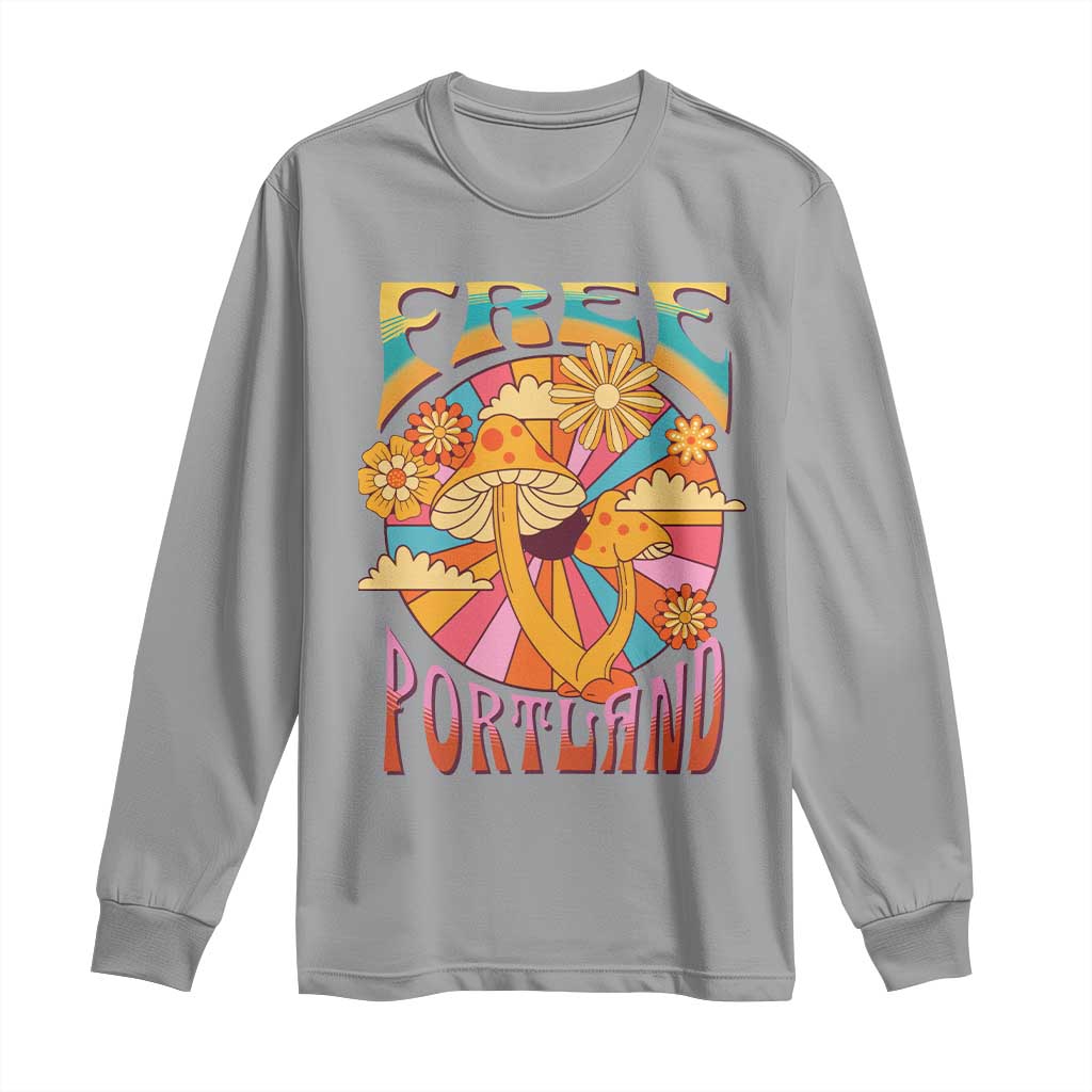 Retro Free Portland Patriotic Long Sleeve Shirt Oregon Freedom Trippy 70s Mushroom Graphic - Wonder Print Shop