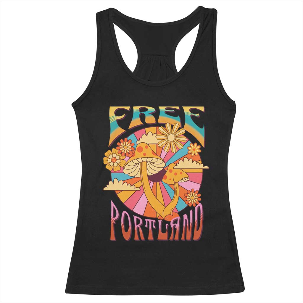 Retro Free Portland Patriotic Racerback Tank Top Oregon Freedom Trippy 70s Mushroom Graphic - Wonder Print Shop