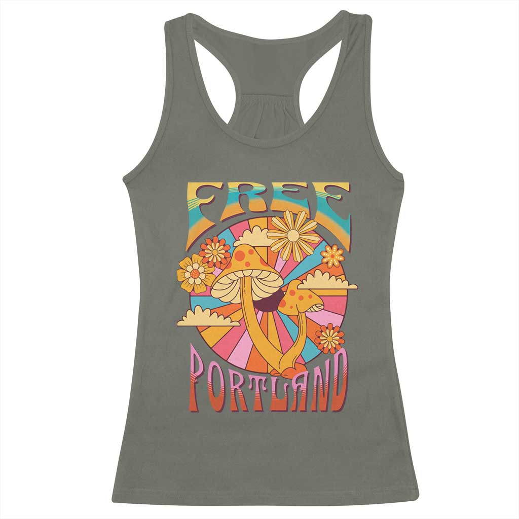 Retro Free Portland Patriotic Racerback Tank Top Oregon Freedom Trippy 70s Mushroom Graphic - Wonder Print Shop