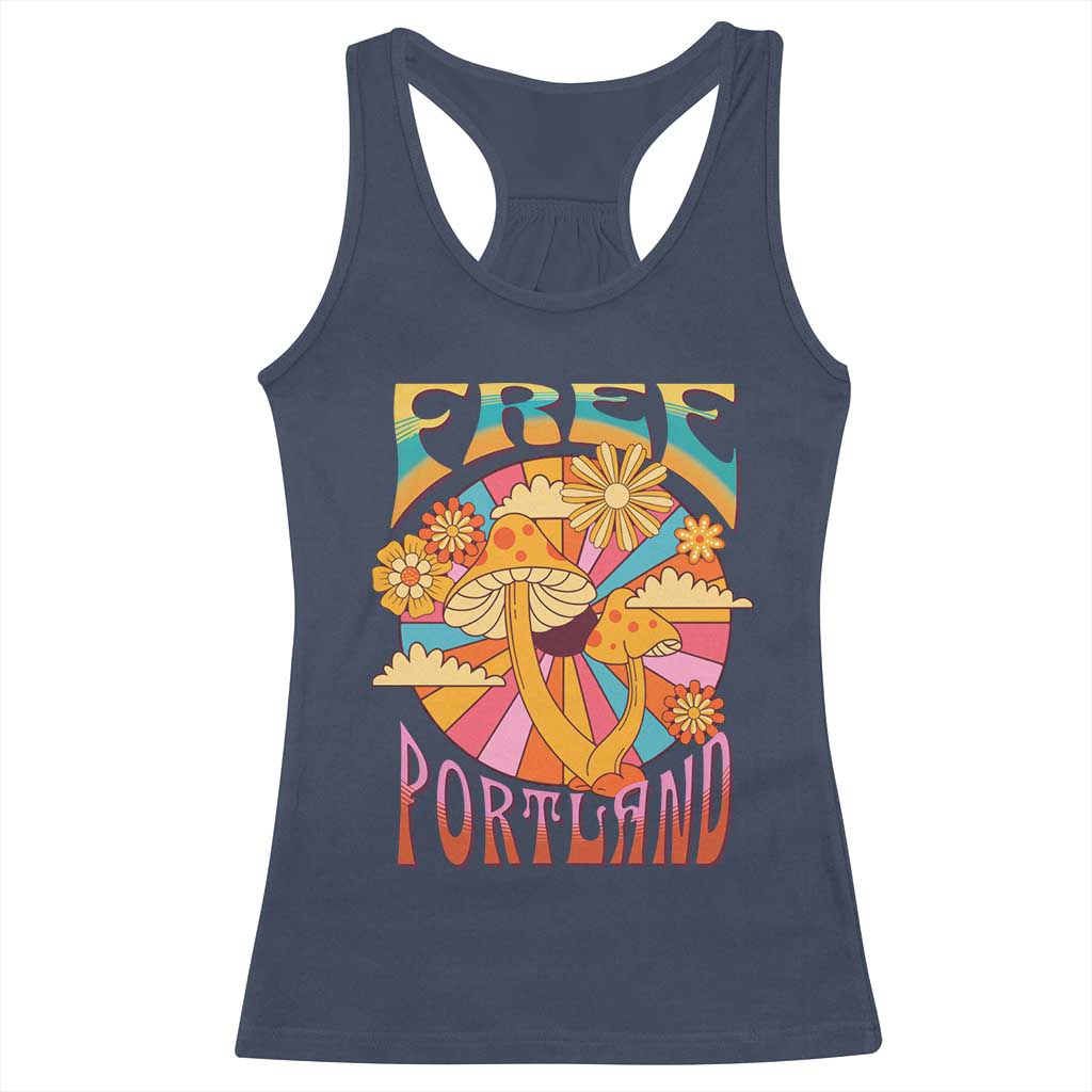 Retro Free Portland Patriotic Racerback Tank Top Oregon Freedom Trippy 70s Mushroom Graphic - Wonder Print Shop