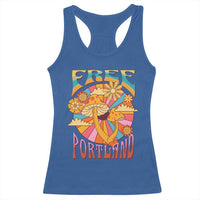 Retro Free Portland Patriotic Racerback Tank Top Oregon Freedom Trippy 70s Mushroom Graphic - Wonder Print Shop