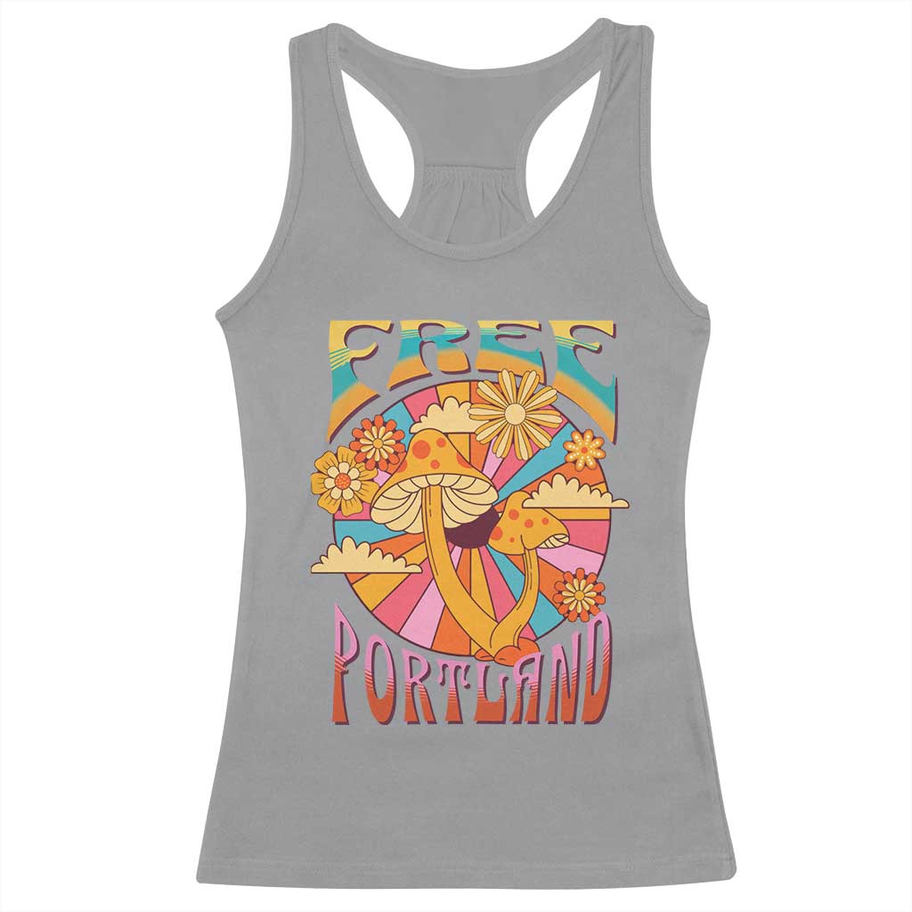 Retro Free Portland Patriotic Racerback Tank Top Oregon Freedom Trippy 70s Mushroom Graphic - Wonder Print Shop