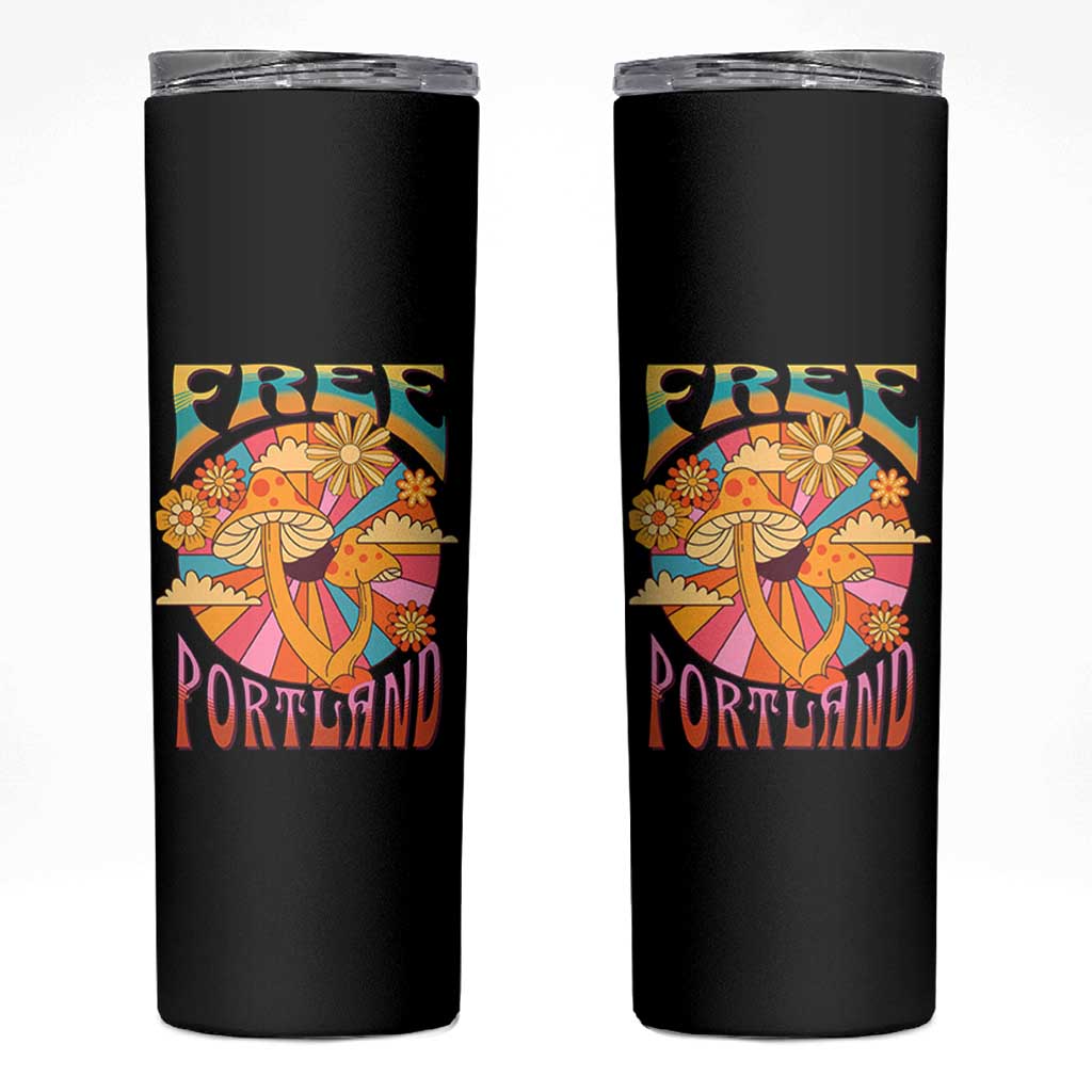 Retro Free Portland Patriotic Skinny Tumbler Oregon Freedom Trippy 70s Mushroom Graphic - Wonder Print Shop