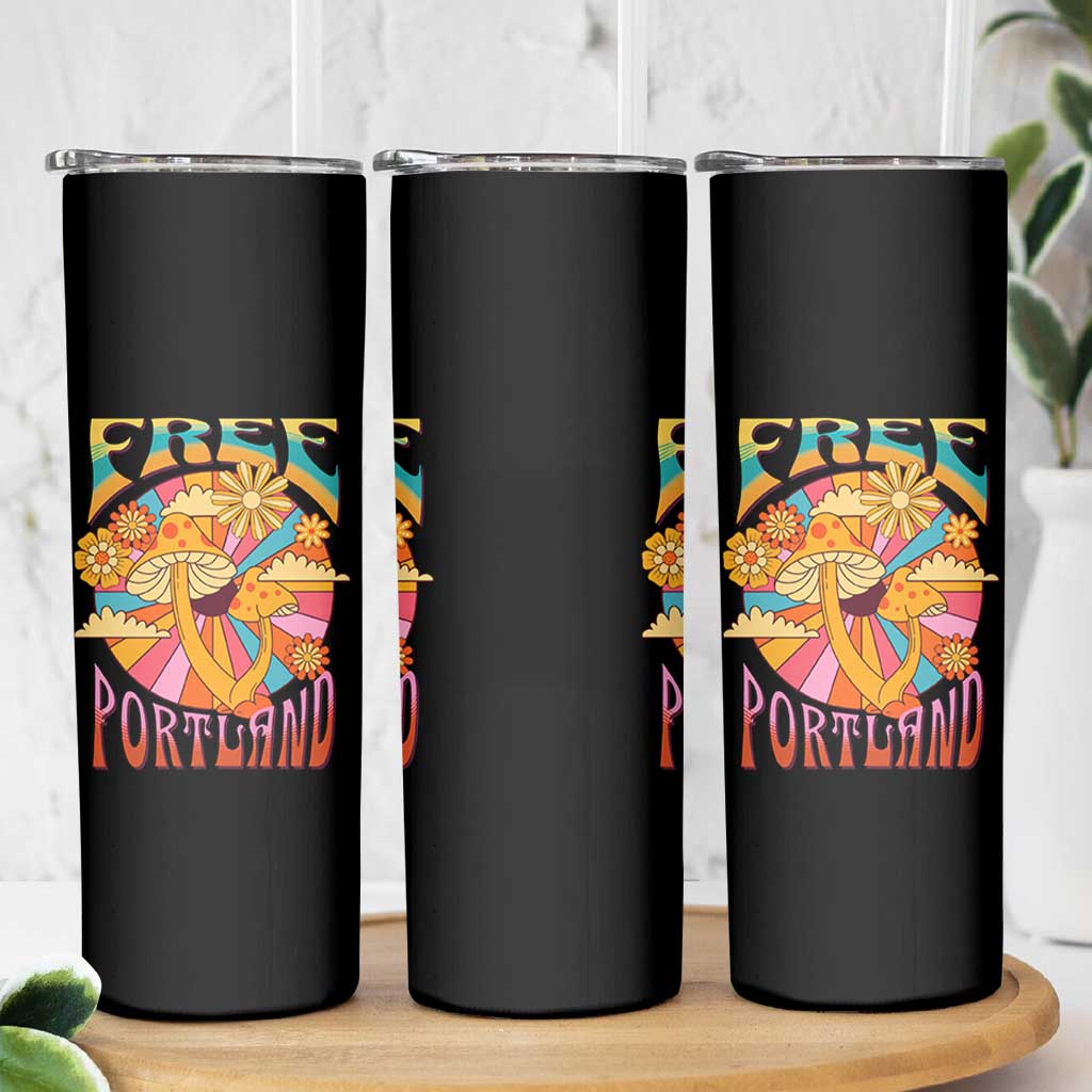 Retro Free Portland Patriotic Skinny Tumbler Oregon Freedom Trippy 70s Mushroom Graphic - Wonder Print Shop