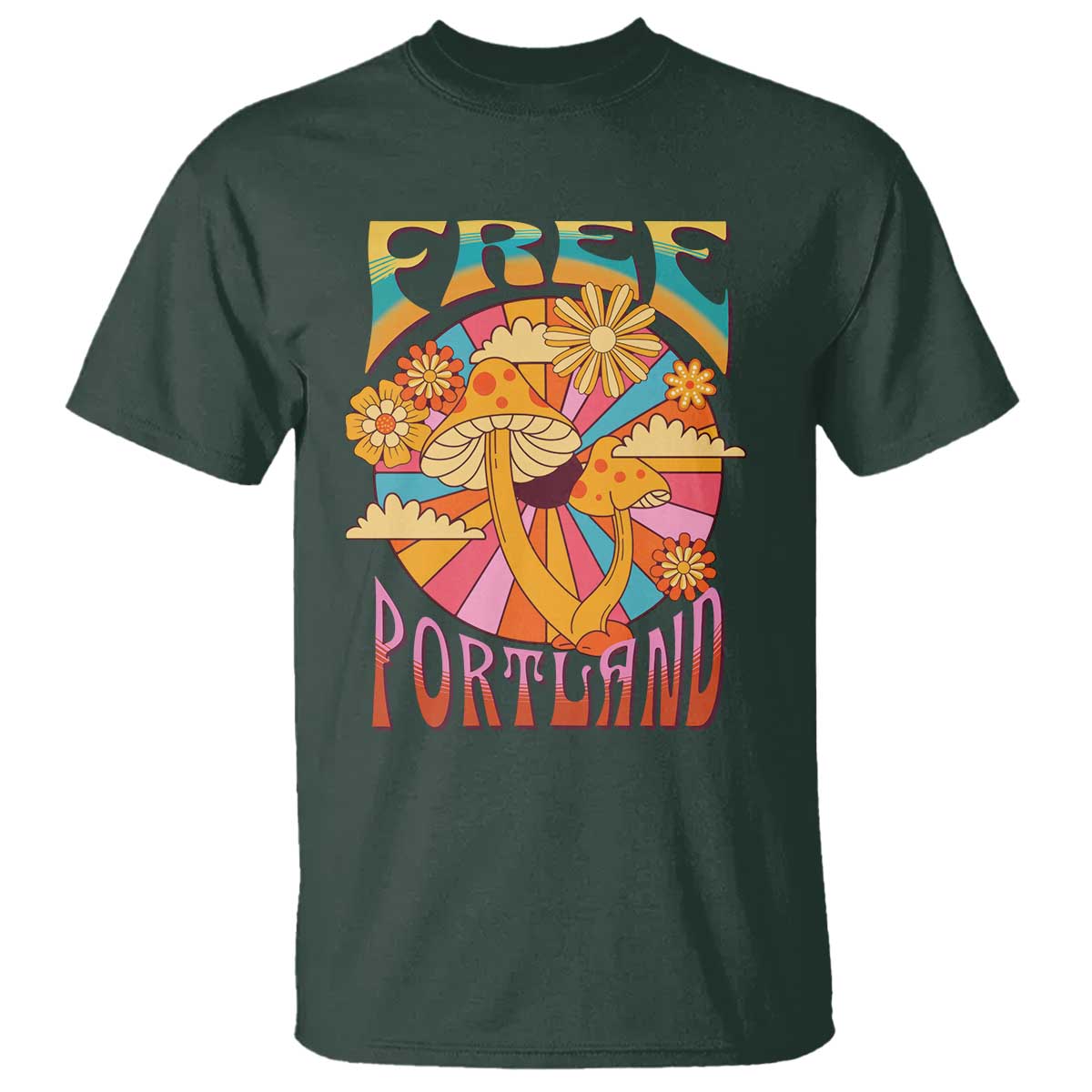 Retro Free Portland Patriotic T Shirt Oregon Freedom Trippy 70s Mushroom Graphic - Wonder Print Shop