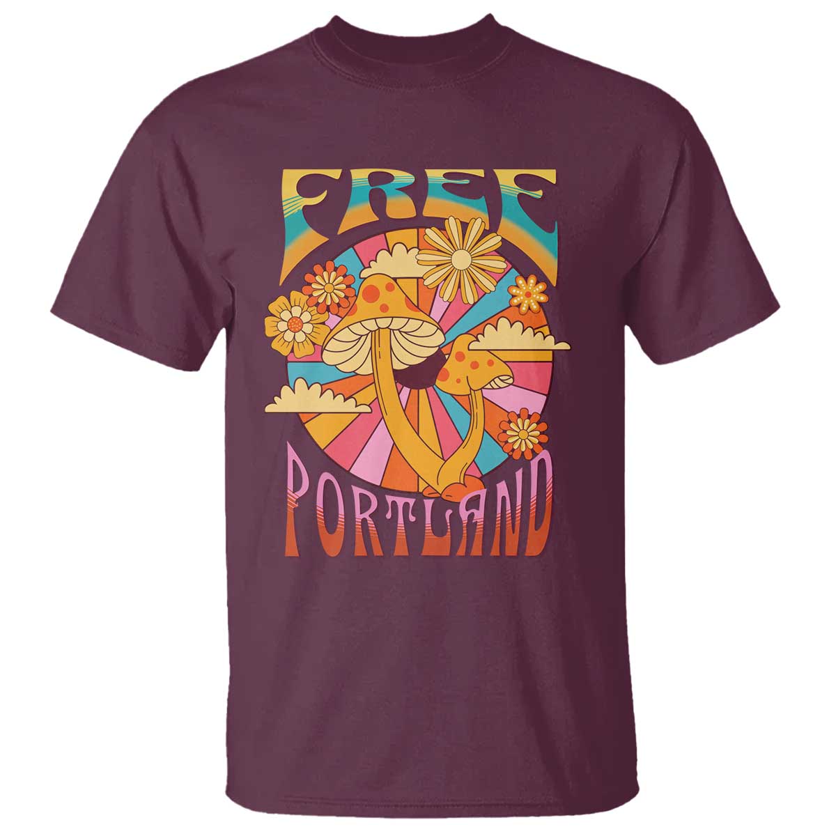 Retro Free Portland Patriotic T Shirt Oregon Freedom Trippy 70s Mushroom Graphic - Wonder Print Shop