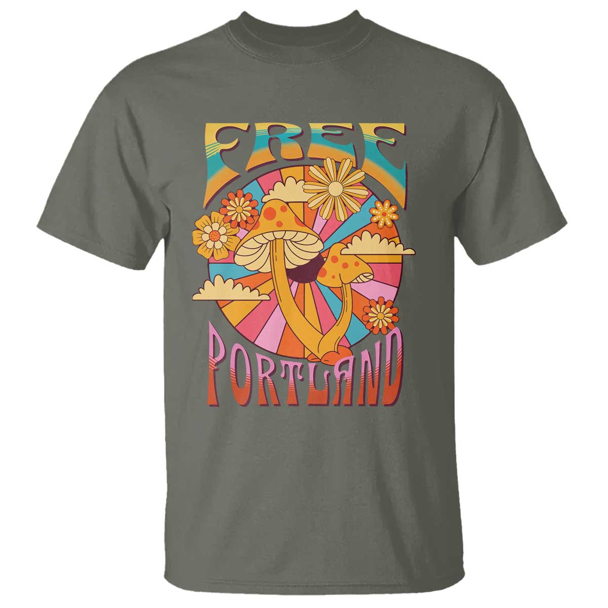 Retro Free Portland Patriotic T Shirt Oregon Freedom Trippy 70s Mushroom Graphic - Wonder Print Shop