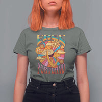 Retro Free Portland Patriotic T Shirt For Women Oregon Freedom Trippy 70s Mushroom Graphic - Wonder Print Shop