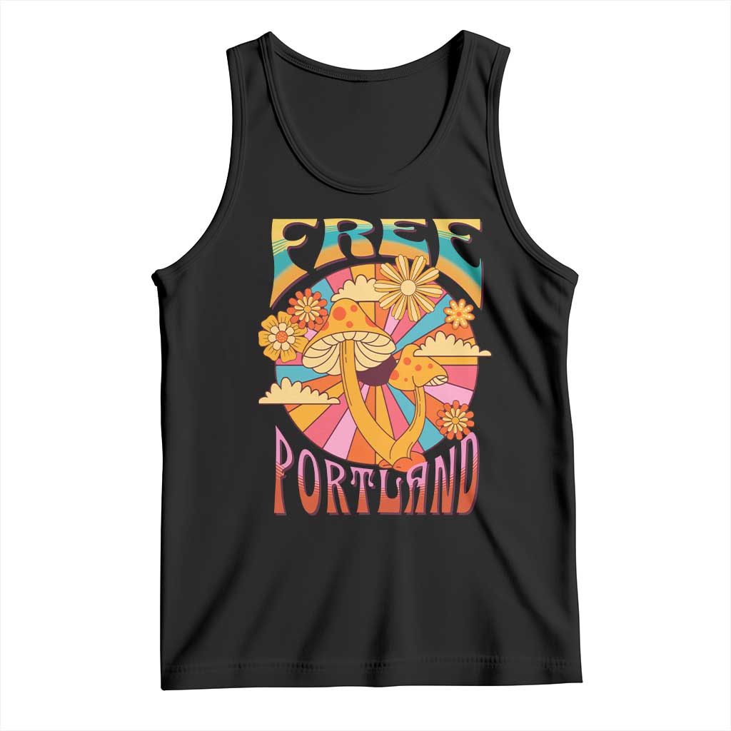 Retro Free Portland Patriotic Tank Top Oregon Freedom Trippy 70s Mushroom Graphic - Wonder Print Shop