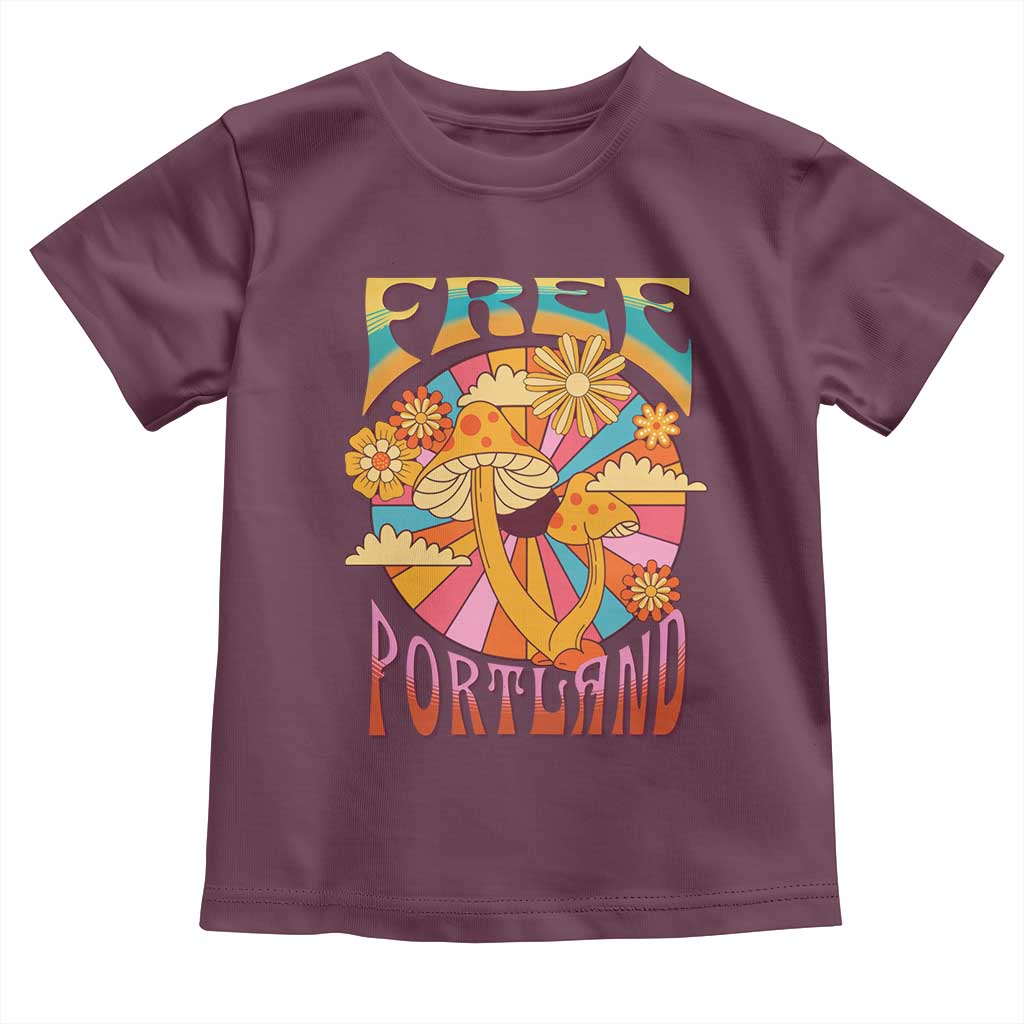 Retro Free Portland Patriotic Toddler T Shirt Oregon Freedom Trippy 70s Mushroom Graphic - Wonder Print Shop