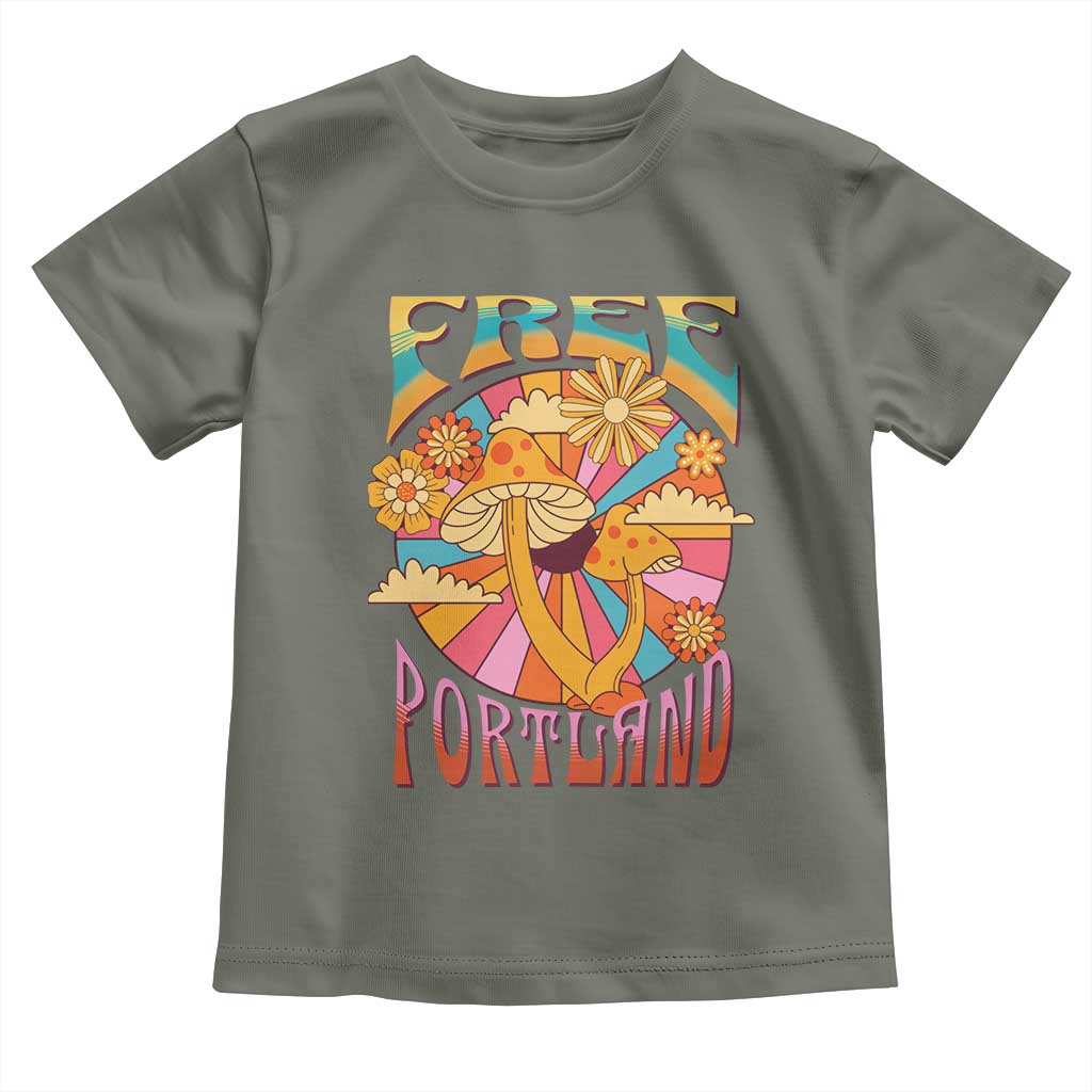 Retro Free Portland Patriotic Toddler T Shirt Oregon Freedom Trippy 70s Mushroom Graphic - Wonder Print Shop