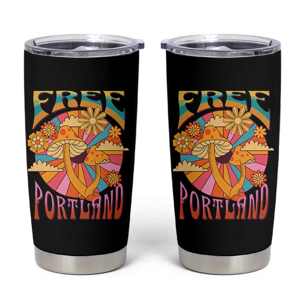 Retro Free Portland Patriotic Tumbler Cup Oregon Freedom Trippy 70s Mushroom Graphic - Wonder Print Shop