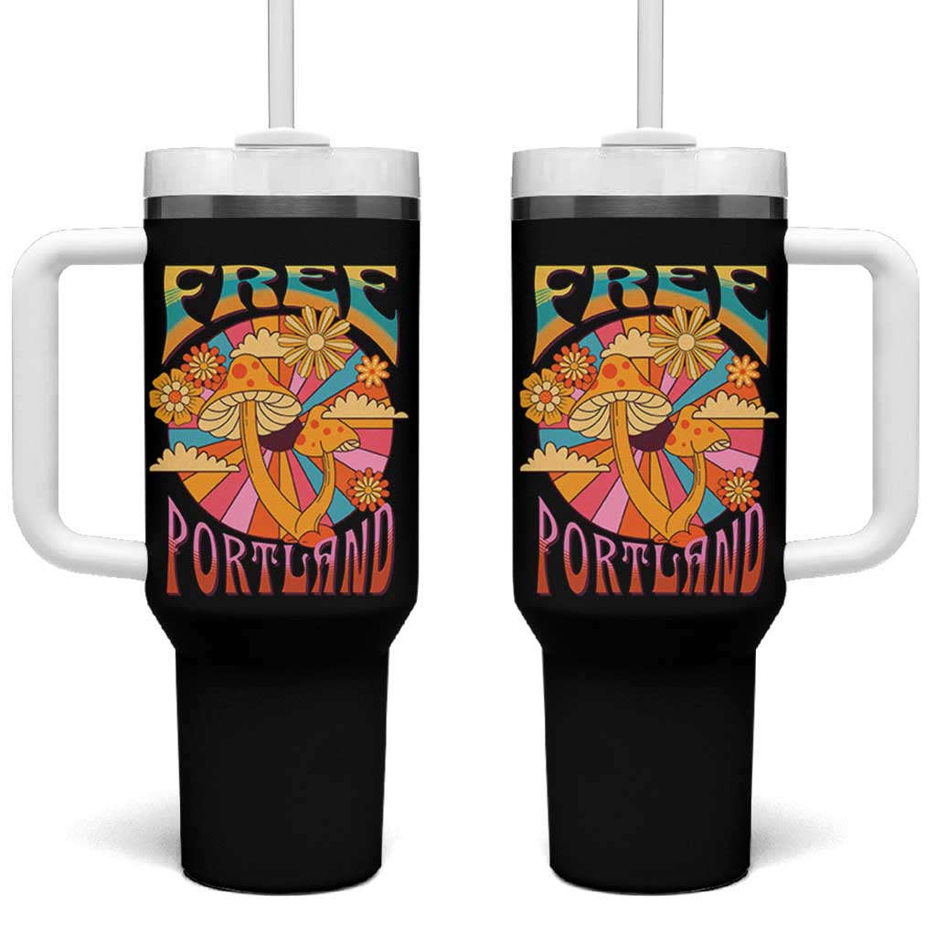 Retro Free Portland Patriotic Tumbler With Handle Oregon Freedom Trippy 70s Mushroom Graphic - Wonder Print Shop