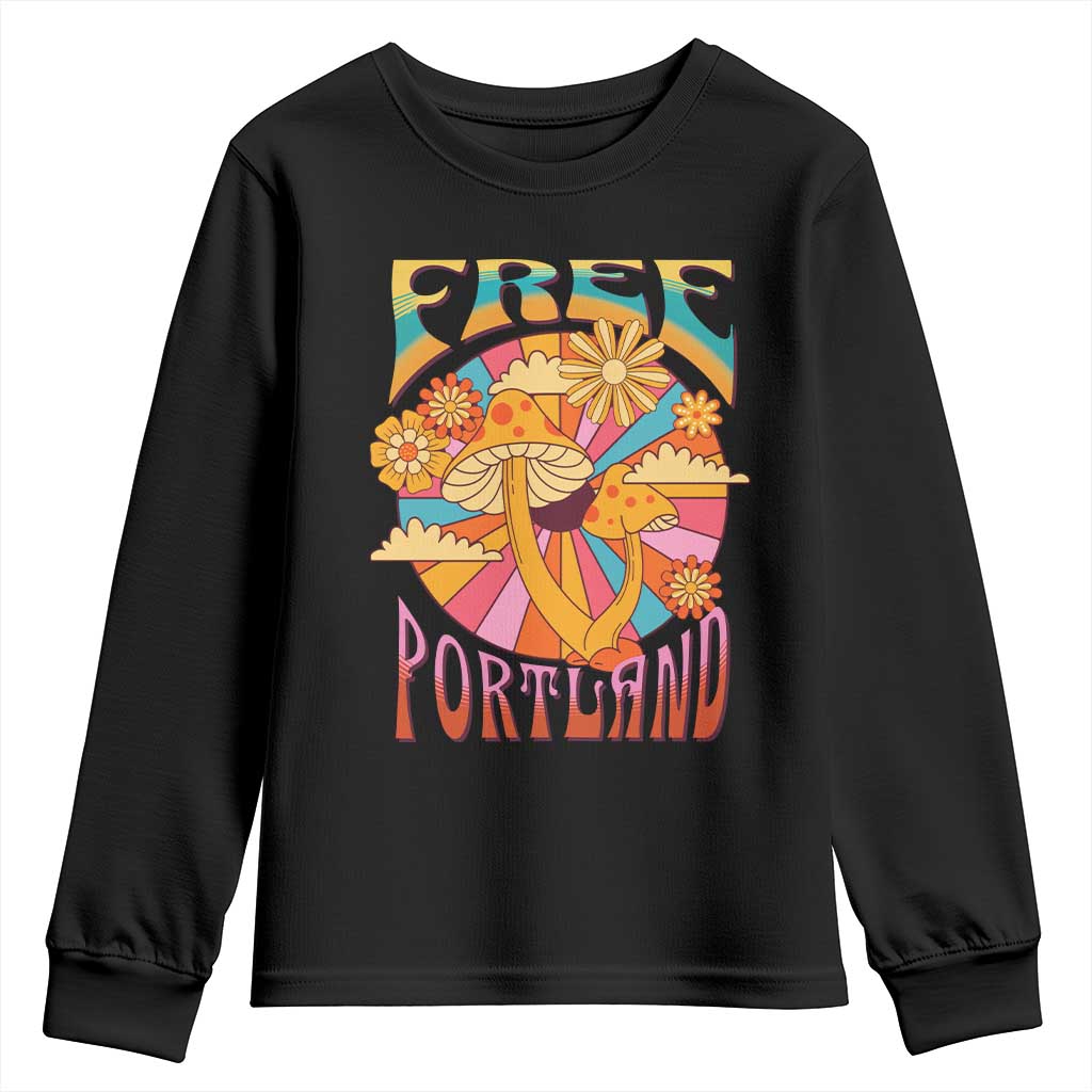 Retro Free Portland Patriotic Youth Sweatshirt Oregon Freedom Trippy 70s Mushroom Graphic - Wonder Print Shop