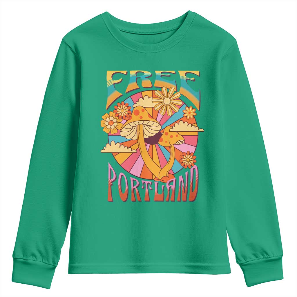 Retro Free Portland Patriotic Youth Sweatshirt Oregon Freedom Trippy 70s Mushroom Graphic - Wonder Print Shop