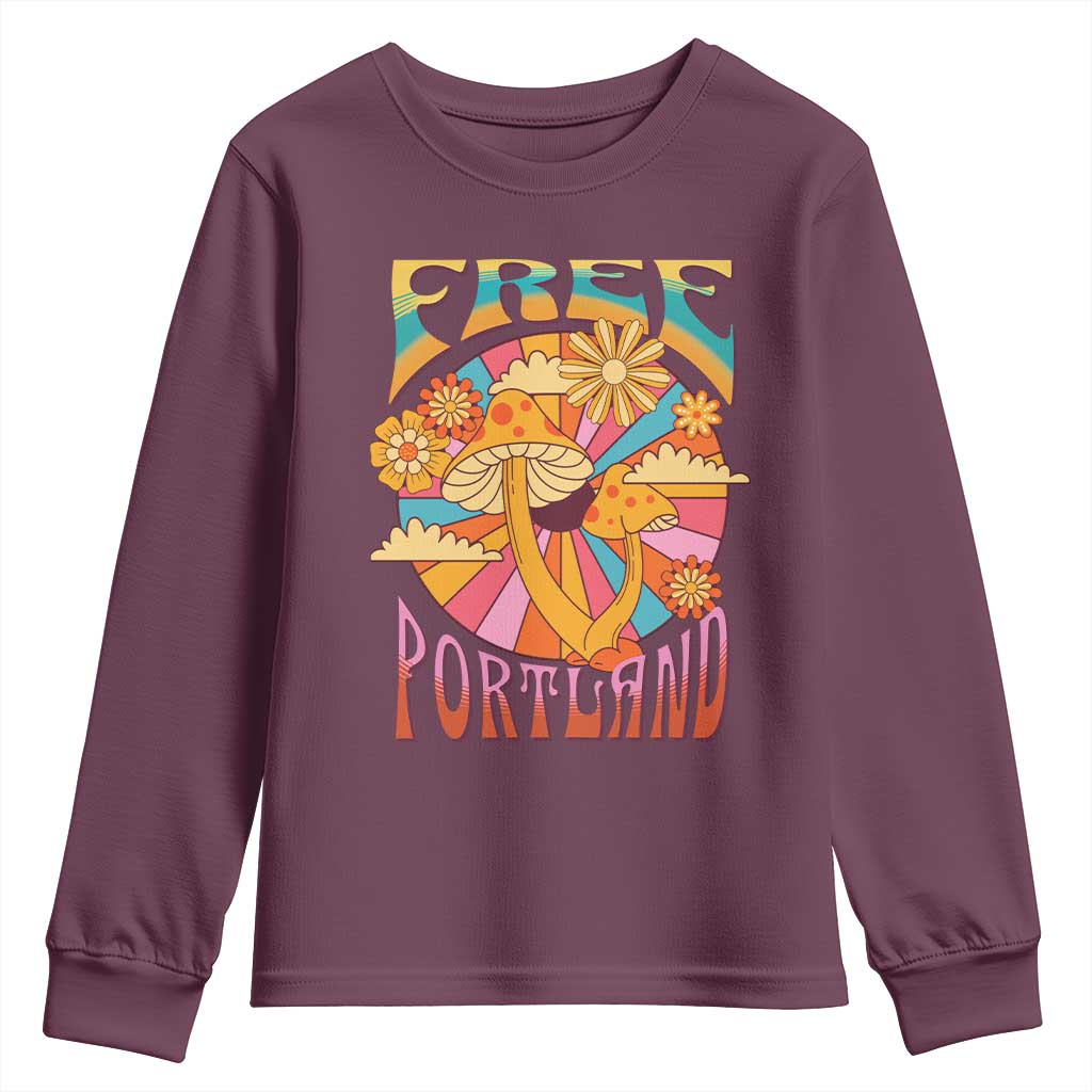 Retro Free Portland Patriotic Youth Sweatshirt Oregon Freedom Trippy 70s Mushroom Graphic - Wonder Print Shop