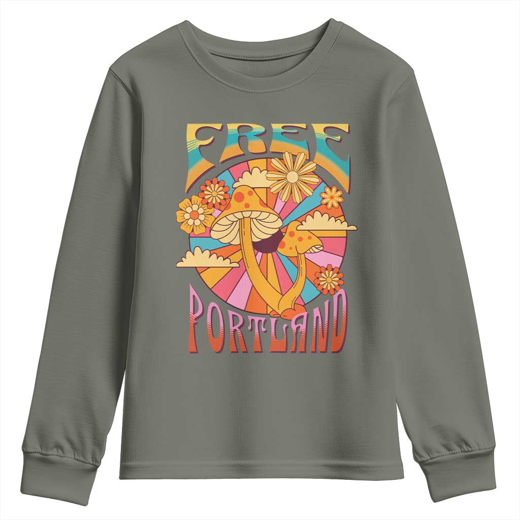 Retro Free Portland Patriotic Youth Sweatshirt Oregon Freedom Trippy 70s Mushroom Graphic - Wonder Print Shop