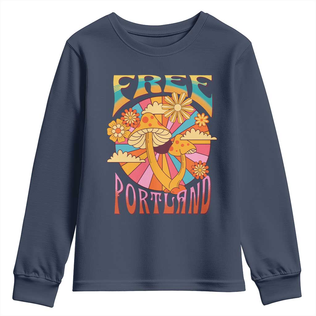 Retro Free Portland Patriotic Youth Sweatshirt Oregon Freedom Trippy 70s Mushroom Graphic - Wonder Print Shop