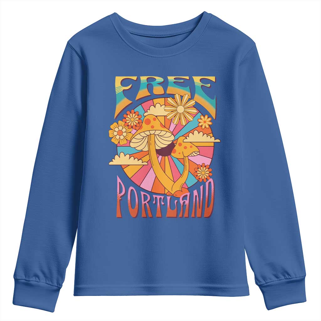 Retro Free Portland Patriotic Youth Sweatshirt Oregon Freedom Trippy 70s Mushroom Graphic - Wonder Print Shop