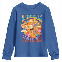 Retro Free Portland Patriotic Youth Sweatshirt Oregon Freedom Trippy 70s Mushroom Graphic - Wonder Print Shop