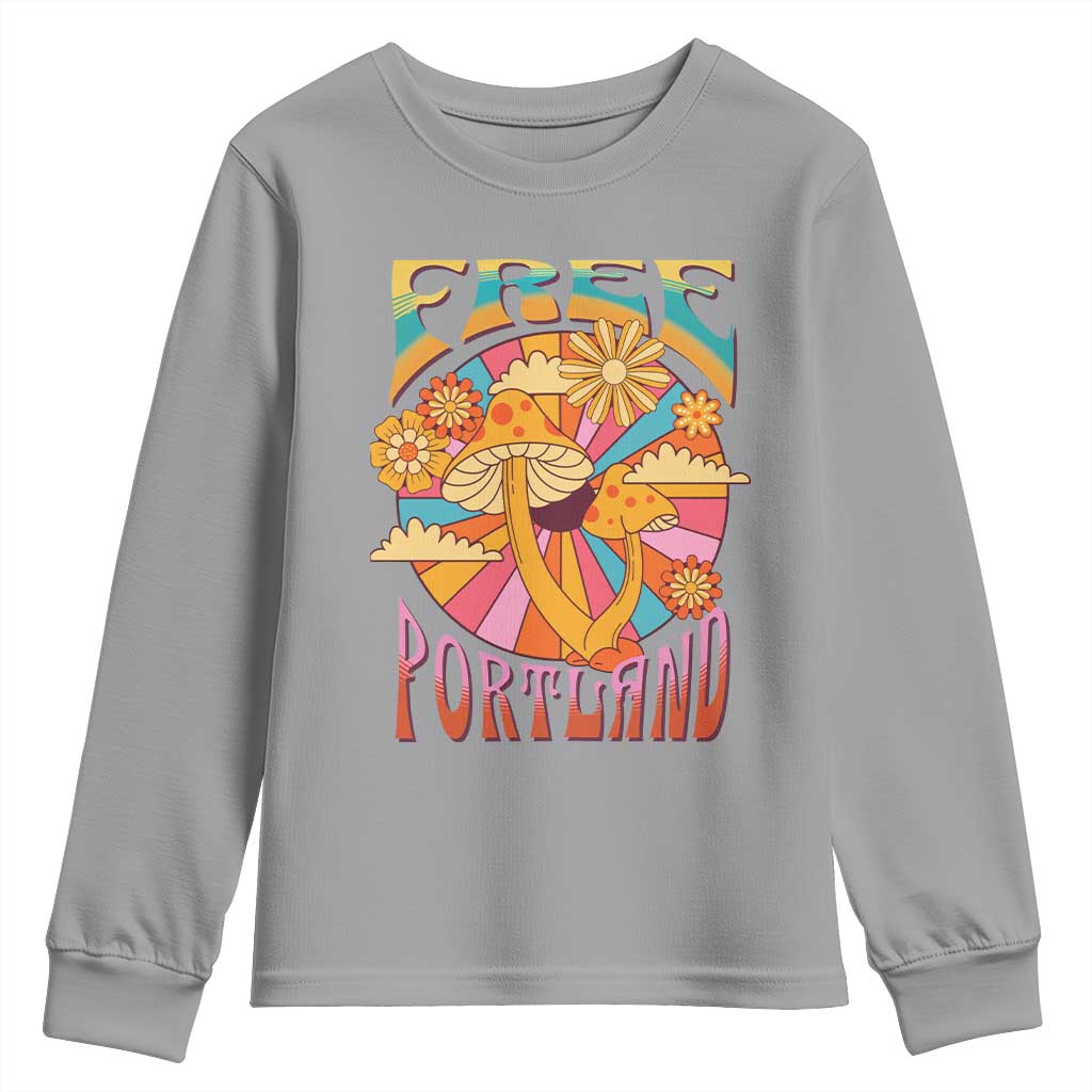 Retro Free Portland Patriotic Youth Sweatshirt Oregon Freedom Trippy 70s Mushroom Graphic - Wonder Print Shop