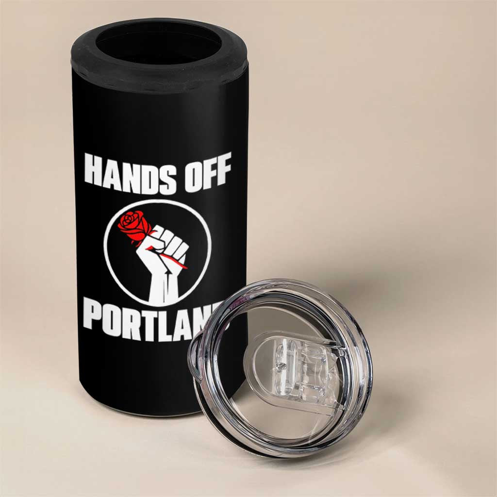 Hands Off Portland 4 in 1 Can Cooler Tumbler Rose Fist Oregon Freedom Fighter - Wonder Print Shop
