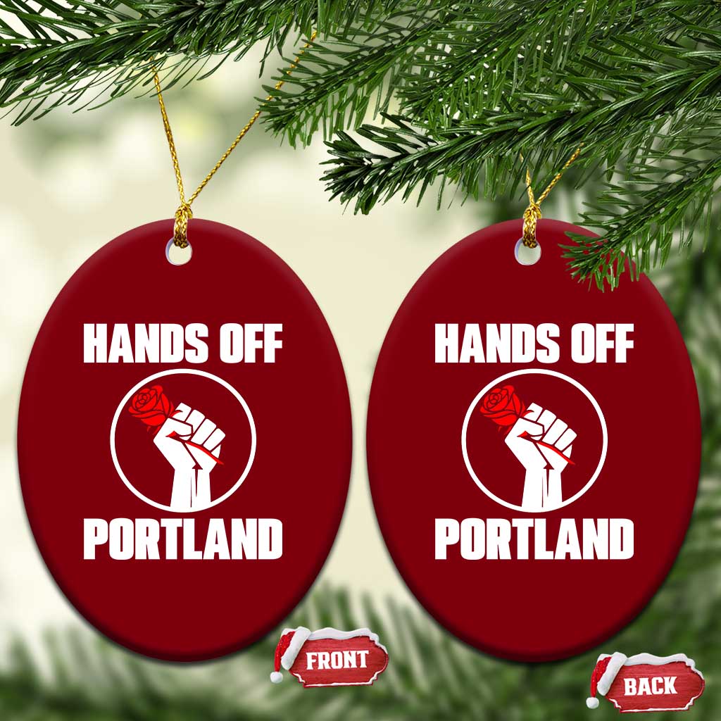 Hands Off Portland Ceramic Ornament Rose Fist Oregon Freedom Fighter - Wonder Print Shop