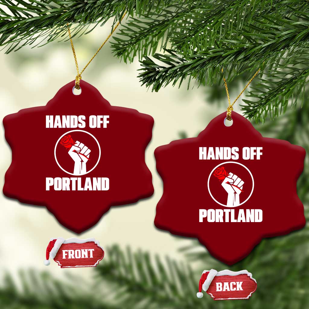Hands Off Portland Ceramic Ornament Rose Fist Oregon Freedom Fighter - Wonder Print Shop