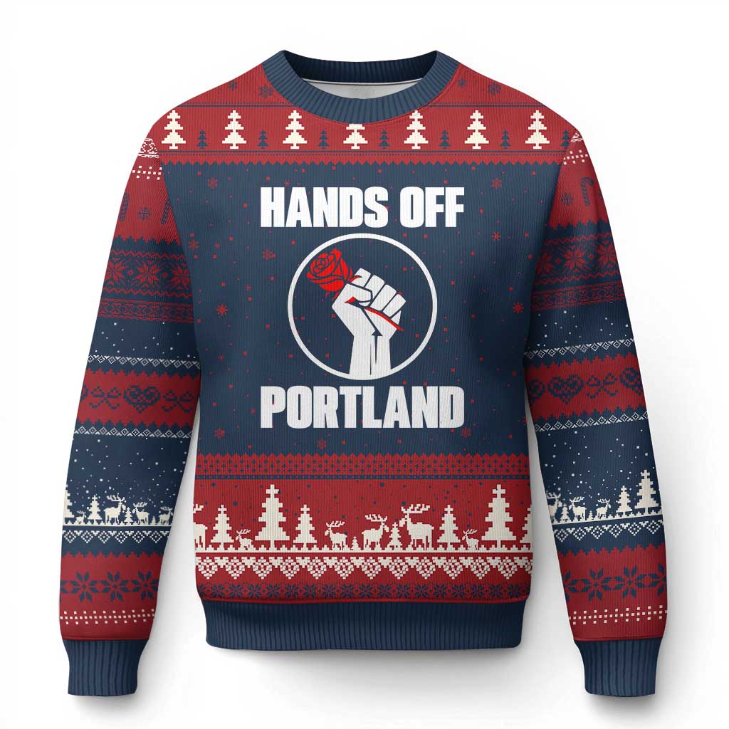 Hands Off Portland Ugly Christmas Sweater Rose Fist Oregon Freedom Fighter - Wonder Print Shop