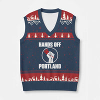 Hands Off Portland V-Neck Knit Sweater Vest Rose Fist Oregon Freedom Fighter - Wonder Print Shop