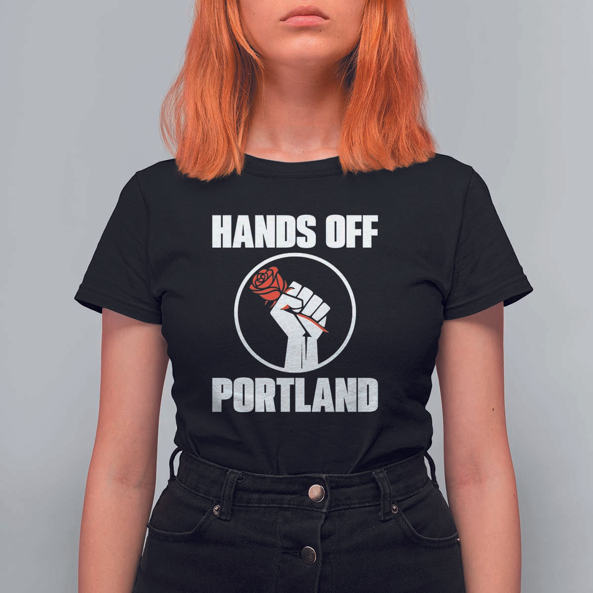 Hands Off Portland T Shirt For Women Rose Fist Oregon Freedom Fighter - Wonder Print Shop