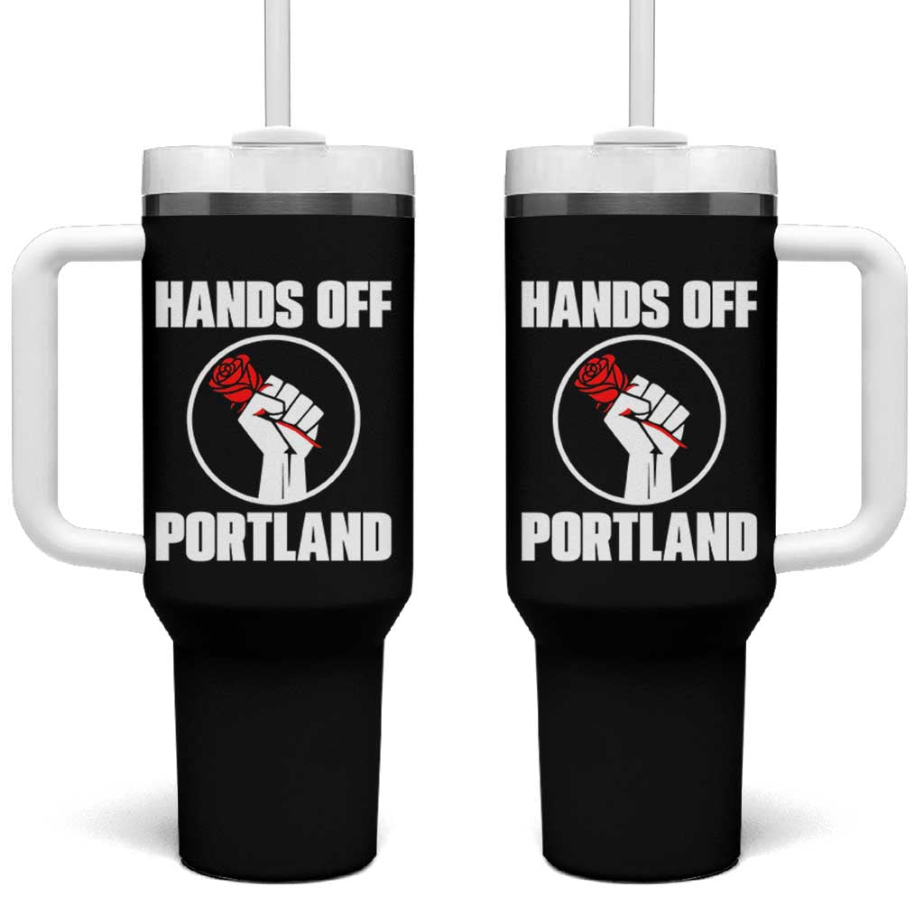 Hands Off Portland Tumbler With Handle Rose Fist Oregon Freedom Fighter - Wonder Print Shop