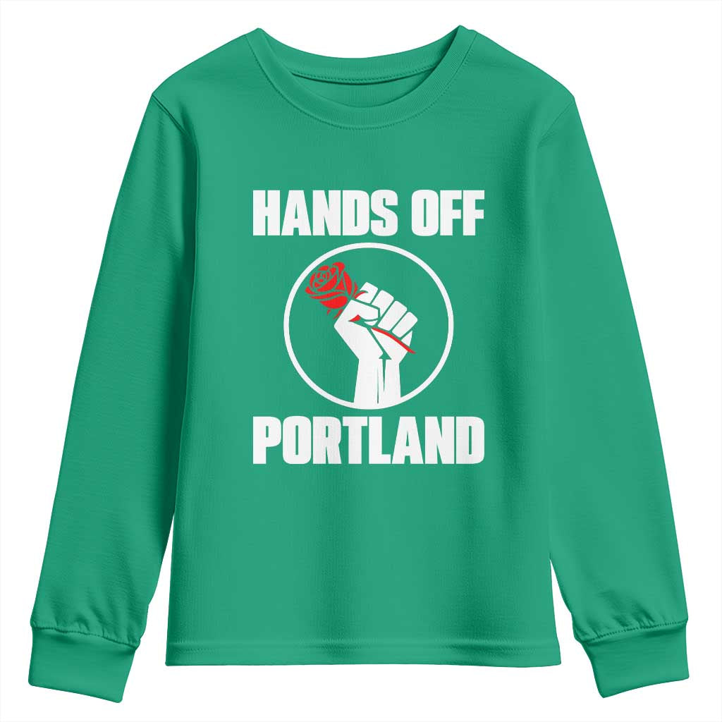 Hands Off Portland Youth Sweatshirt Rose Fist Oregon Freedom Fighter - Wonder Print Shop