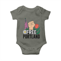 Free Portland Raised Fist Baby Onesie Patriotic Oregon Freedom Floral Justice - Wonder Print Shop